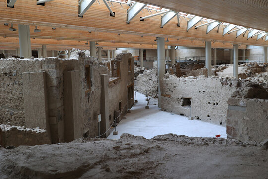 The Akrotiri Archaeological Site on the Greek Cyclades island of Santorini-Greece