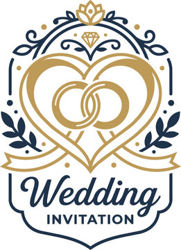 Luxury Wedding Invitation Badge with Heart and Rings