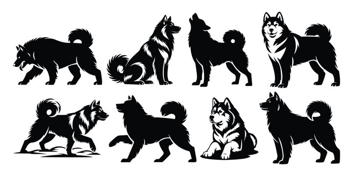 Siberian Husky and Alaskan Malamute Silhouette Set