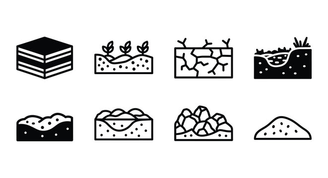 Soil layers and ground types icons flat vector illustration
