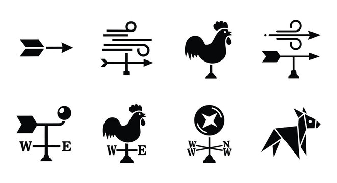 Weather vane silhouettes flat vector icons on white background