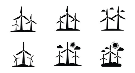 Wind turbine silhouettes with trees vector illustration on white background © Begum