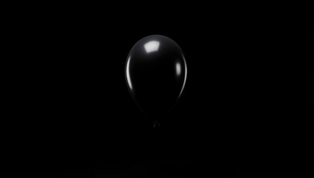 A lone black balloon floats in the air on a dark background, available for use in various creative projects