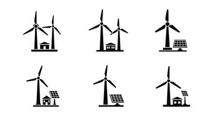 Wind turbine silhouettes with trees vector illustration on white background © Begum