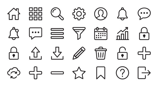 Minimalist web UI outline icons pack for dashboard application website design