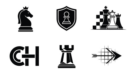 Chess pieces icons set black silhouettes on white background © Begum