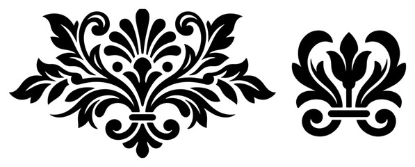 Damask floral ornaments and fleur de lis symbols in classic symmetrical style © Mago