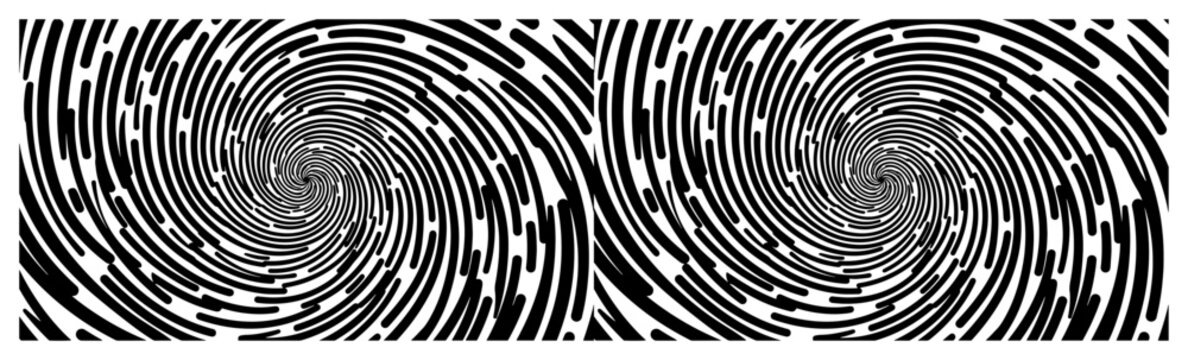 Radial spiral pattern with thick dashed lines in hypnotic abstract style