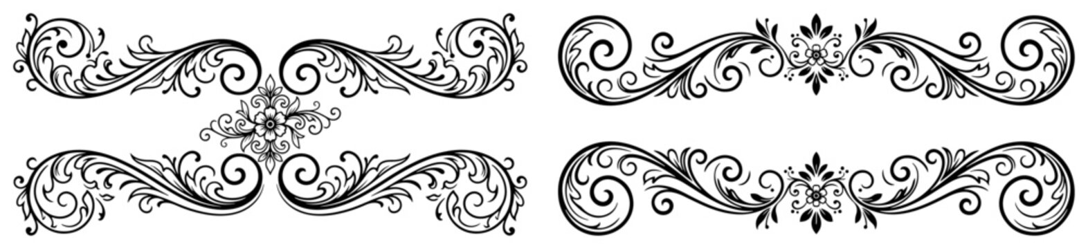 Ornate floral scrollwork borders with elegant swirls in vintage baroque style