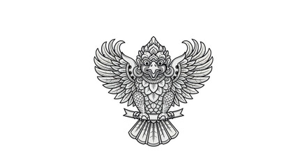 Obraz premium Garuda Bird Illustration - Mythical Creature, Indonesian Symbol, Tribal Art, Black and White