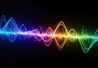 Fototapeta premium Vibrant abstract digital visualization illustrating the flow of sound or data energy across a dark background, showing modulation and frequency, movement, signal, gradient