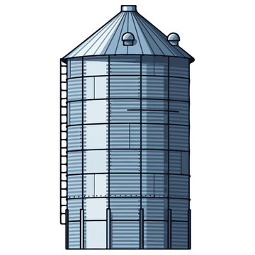 Galvanized Steel Grain Silo Flat Vector Illustration