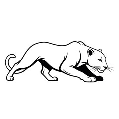 Fototapeta premium Stylized illustration of a black panther in a stalking pose, isolated on a white background.