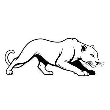 Stylized illustration of a black panther in a stalking pose, isolated on a white background.