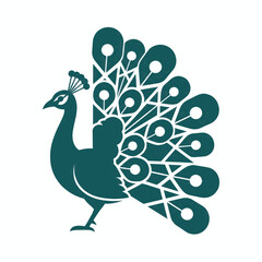 Fototapeta premium Stylized illustration of a peacock with its tail feathers fanned out, presented in a clean, modern graphic style.