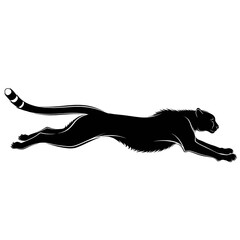 Silhouette of a cheetah running at full speed, symbolizing speed and agility. © syukron