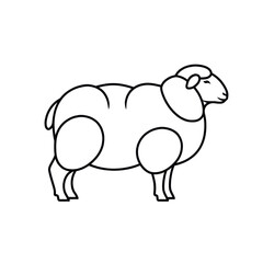 Obraz premium Simple line drawing of a fluffy sheep standing profile view, isolated on white background.