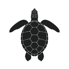 Silhouette of a sea turtle swimming from above, isolated on a white background. © syukron
