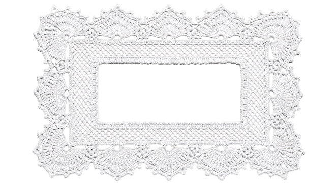 Ornate white lace doily frame with floral fan pattern transparent.