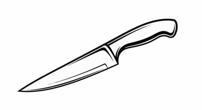 Black and white illustration of a sharp kitchen knife with a curved handle