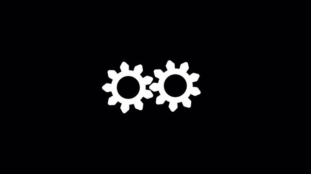 Two Spinning White Cogwheels Animation, Industrial Mechanical Gear Rotating Icon for Teamwork Concept Video 4k video