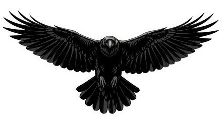 Fototapeta premium Black raven bird flying with spread wings