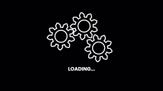 Rotating Mechanical Cogwheel Gears Icon Motion Graphic Animation with Loading Text 4k video