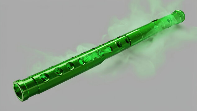 A close-up shot of a green flute emitting smoke, suitable for illustrations or designs related to music, mystery, or magic