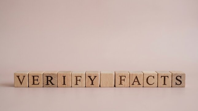 Wooden blocks spelling Verify Facts on surface.