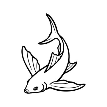 Logotipo con dibujo minimalista con l&iacute;neas de un pez volador con el cuerpo curvado 