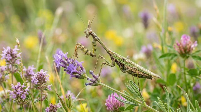 Empusa pennata in natural habitat during spring, striking macro detail in natural habitat, ideal for stock campaigns, ideal for editorial use, clean commercial composition, premium commercial appeal,