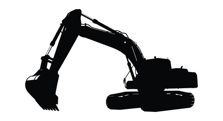 Black silhouette of a heavy excavator machine on a white background © arfanah02