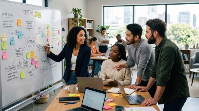 Working together, teamwork and collaboration concept, modern office or creative setting, shared focus, realistic detail, polished commercial stock composition, soft atmospheric depth, no logos