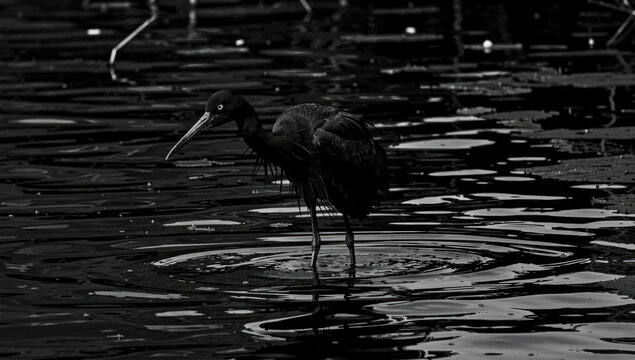A single bird standing in calm water, possibly looking for food or taking a break