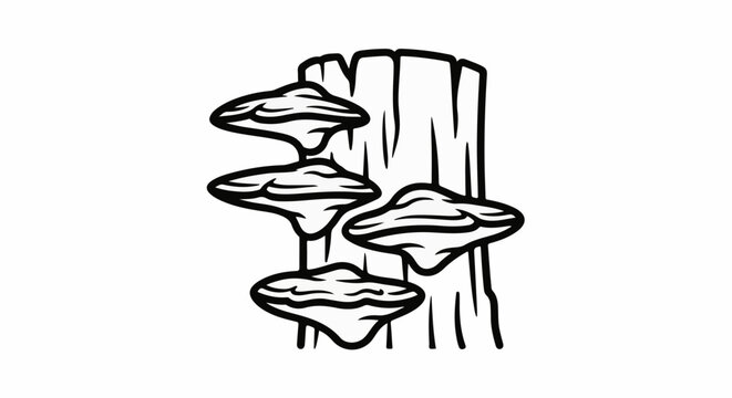 Artistic depiction of shelf fungi growing on a tree trunk