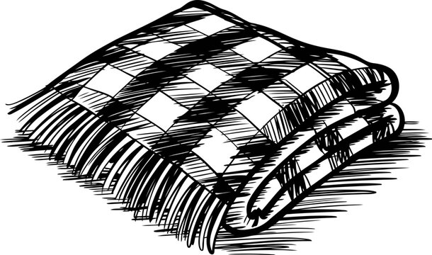 Folded plaid blanket with fringe edges, cozy textile pattern for warmth and comfort