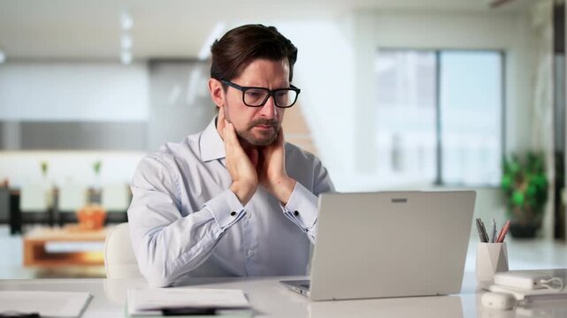 Man Touching Sore Throat, Feeling Pain Near Neck
