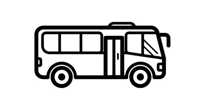 Simple Line Art Icon of a Bus, Vector Illustration