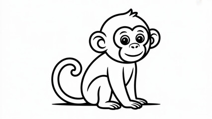 Obraz premium Cute Baby Monkey Sitting and Looking Up Line Art Vector Illustration