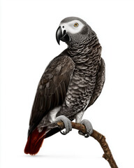 Obraz premium African grey parrot perched detailed bird portrait