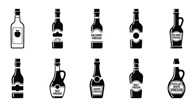 Flat vector illustration of various bottles and containers with labels