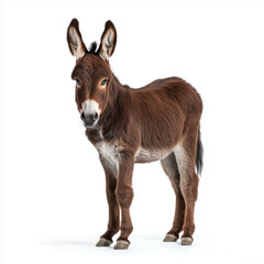 Fototapeta premium Young donkey foal standing isolated on white