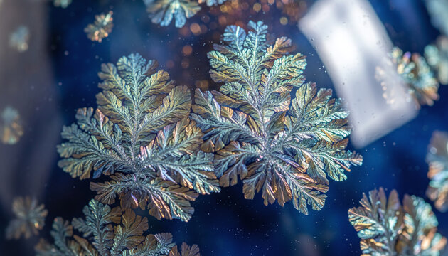 Macro texture of crystalline ceramic glaze with 3D frost flowers