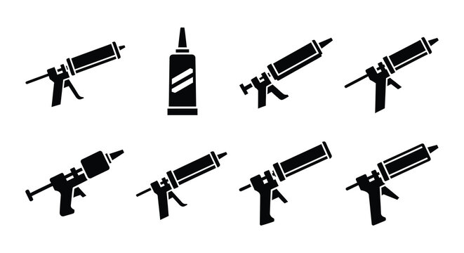 Flat vector ray gun icons set on white background
