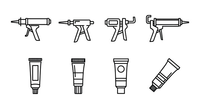 Flat vector ray gun icons set on white background