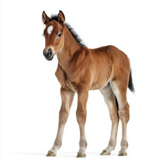 Obraz premium Brown foal standing isolated on white background