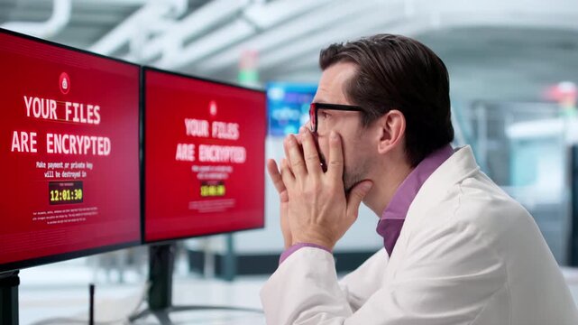 Factory Engineer Stares At Computer Screen Shocked