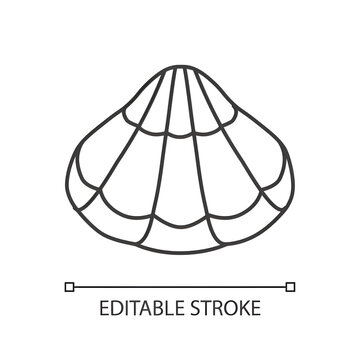 Closed clam pixel perfect linear icon. Exotic sealife thin line customizable illustration. Contour symbol. Oyster cockleshell, scallop shell vector isolated outline drawing. Editable stroke