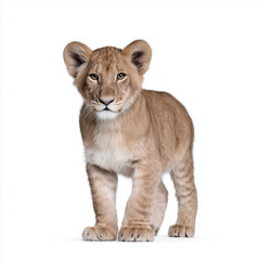 Obraz premium Lion cub standing isolated on white background