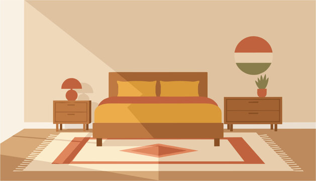 Modern bedroom with cozy double bed and nightstands featuring hungarian flag colors